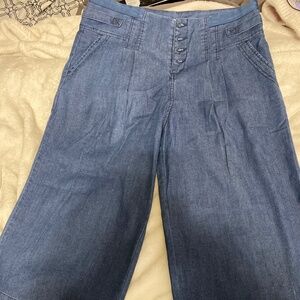 Sundance Bethany Wide Leg Jeans Cropped Pleated WomensBlue High Rise Str…